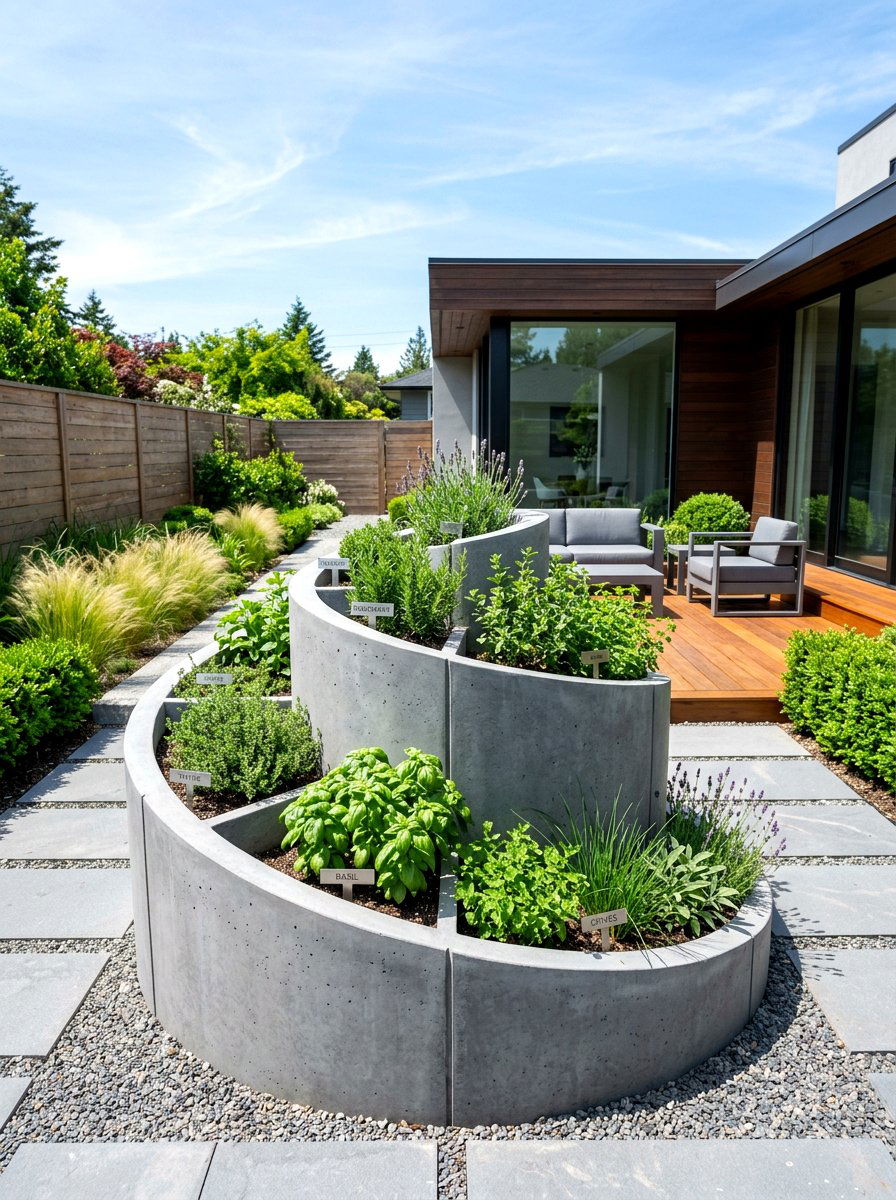 Modern concrete herb spiral - 30 raised herb spiral ideas