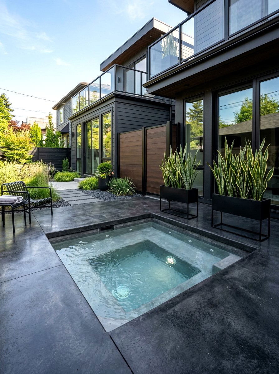 Modern concrete hot tub - 30 small hot tub patio ideas