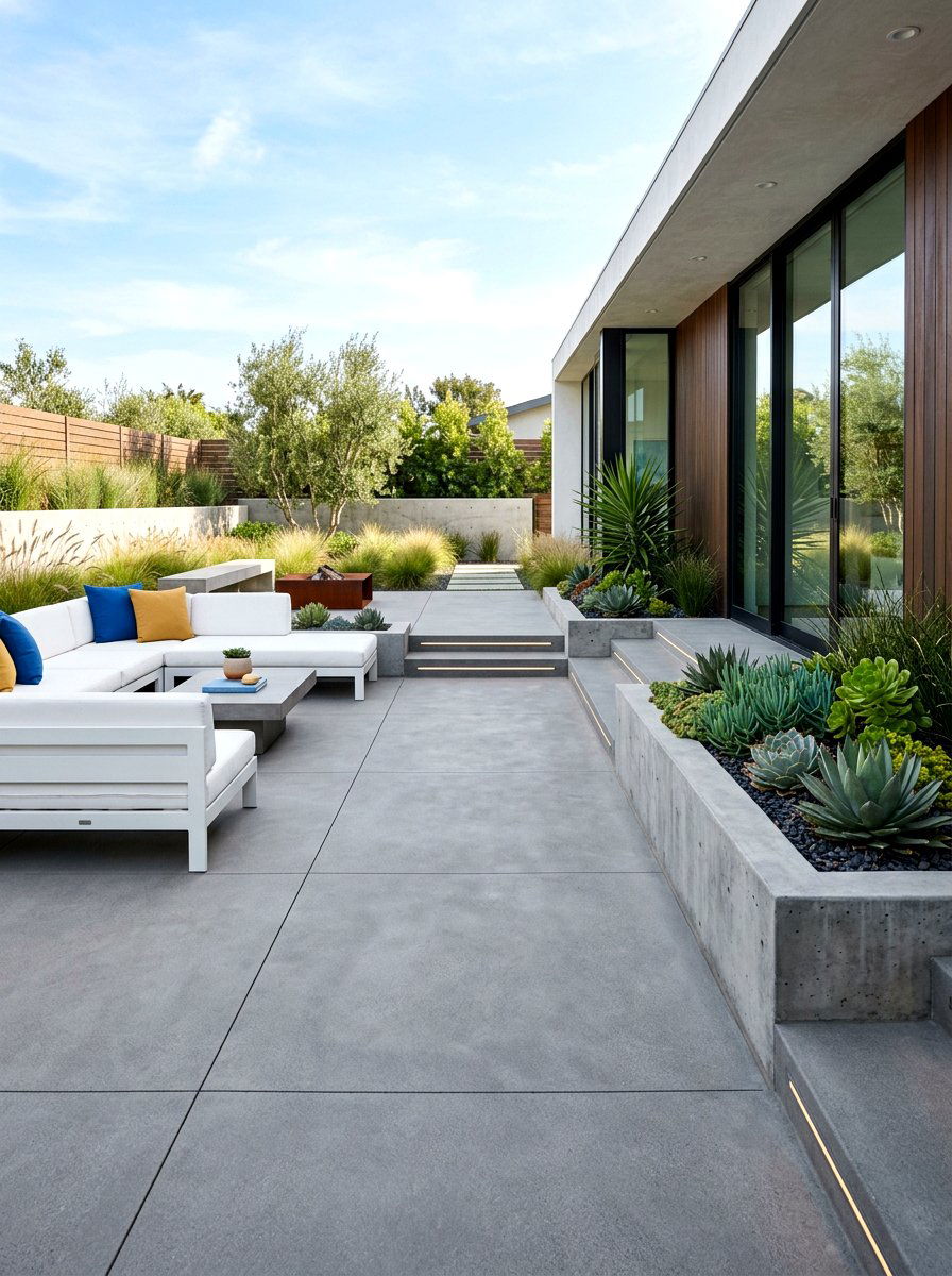 Modern concrete patio - 30 neutral backyard styling ideas