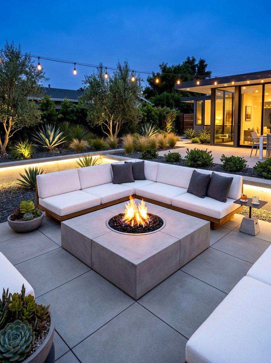 Modern concrete paver fire pit - 30 paver fire pit patio ideas