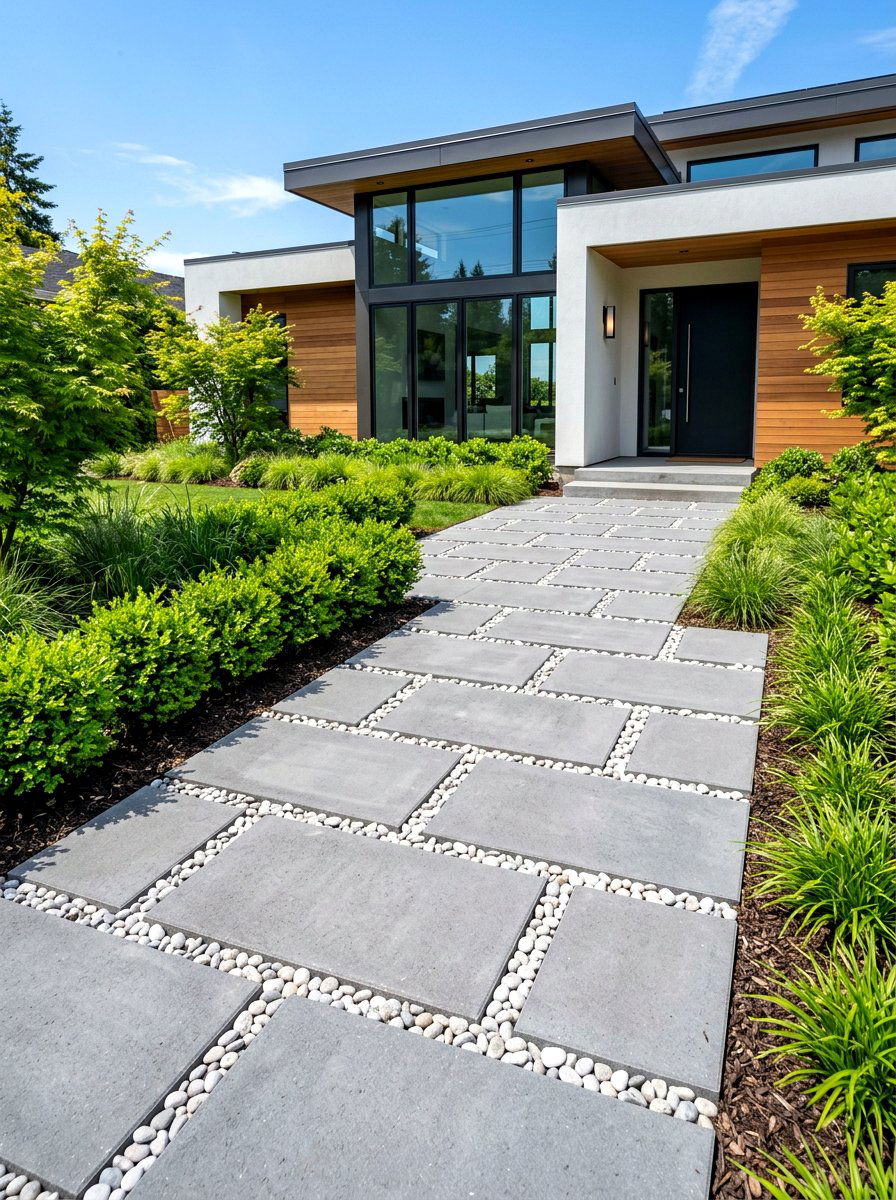 Modern concrete paver path - 30 front yard makeover ideas