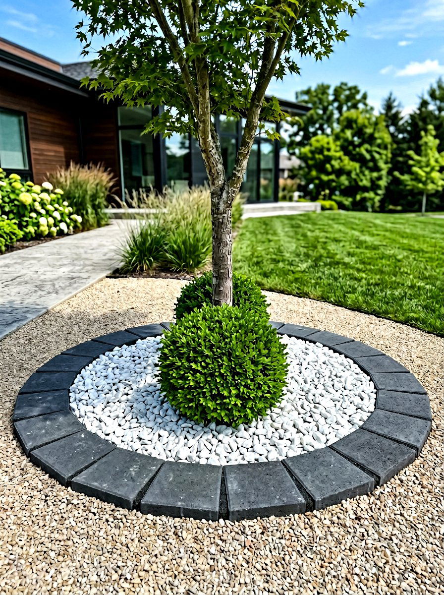 Modern concrete paver tree ring - 30 flower bed around tree ideas