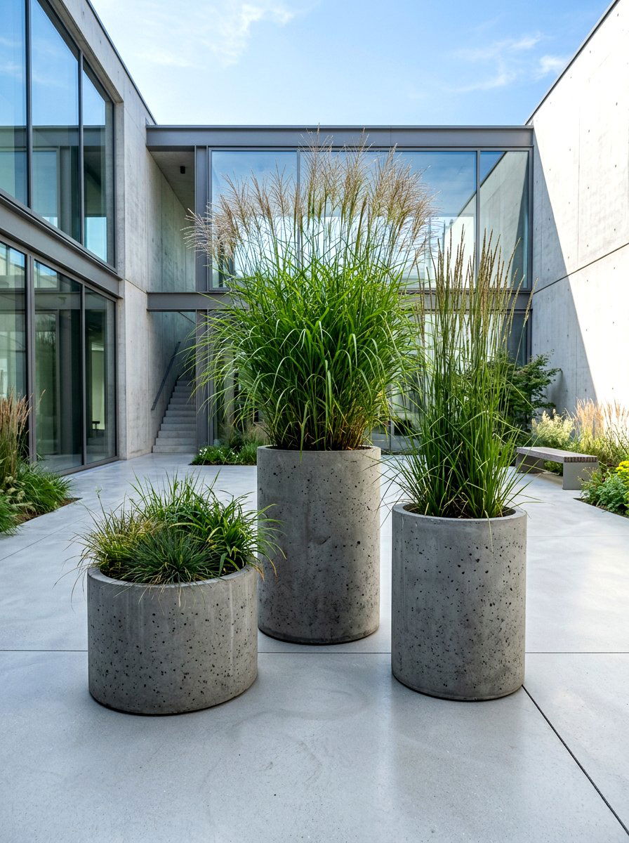 Modern concrete planters - 30 tiny courtyard garden ideas