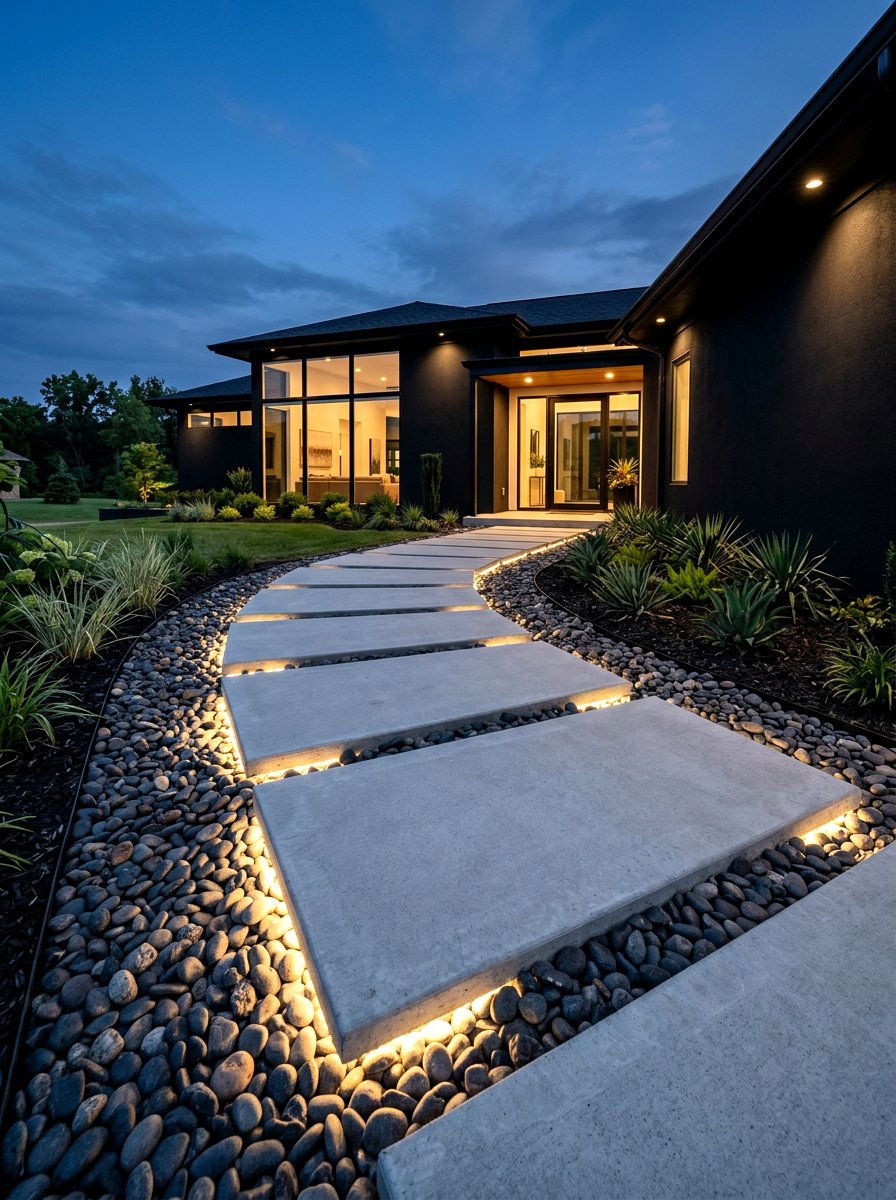 Modern concrete slab walk - 30 front yard pathway ideas