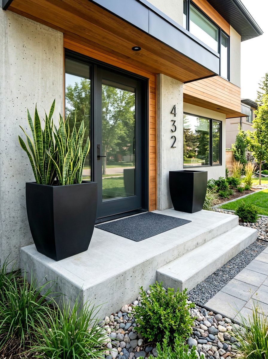 Modern concrete stoop - 30 charming stoop decor ideas