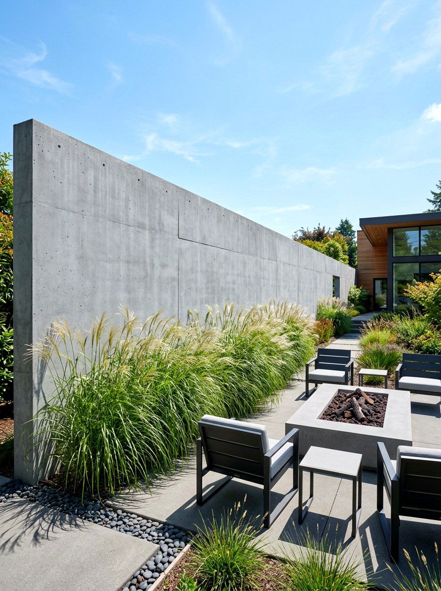 Modern concrete wall - 30 walled garden backyard ideas