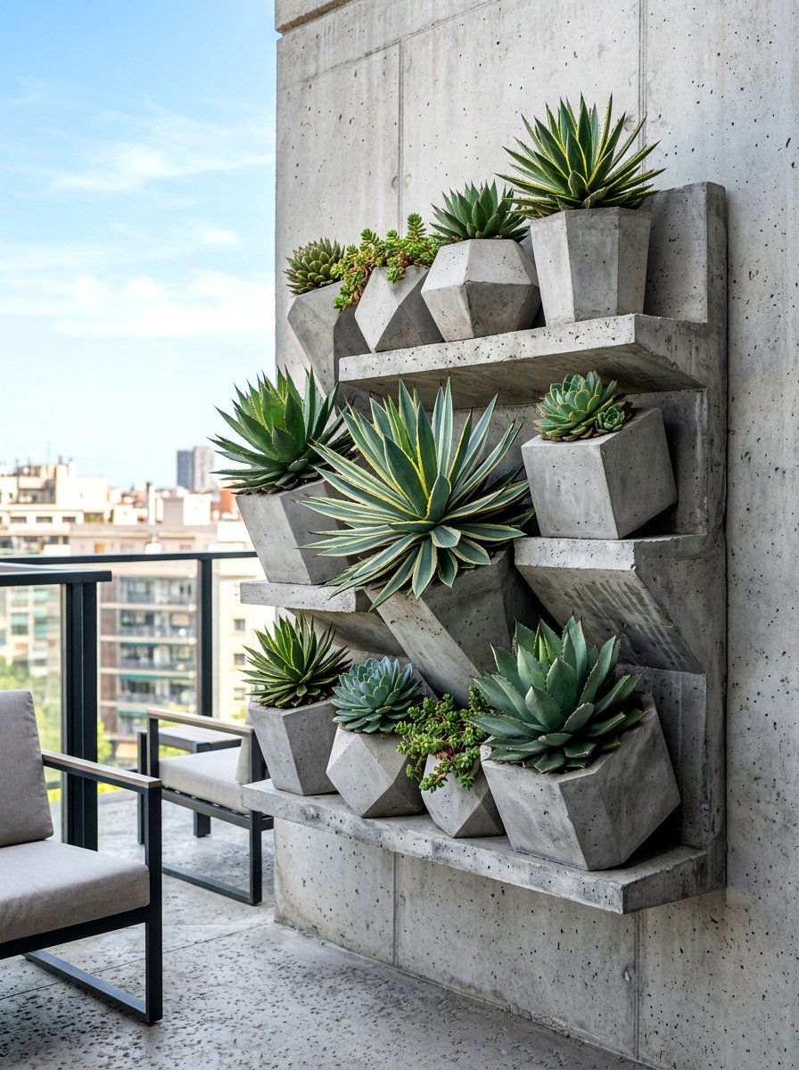 Modern concrete wall planter - 30 balcony planter wall ideas
