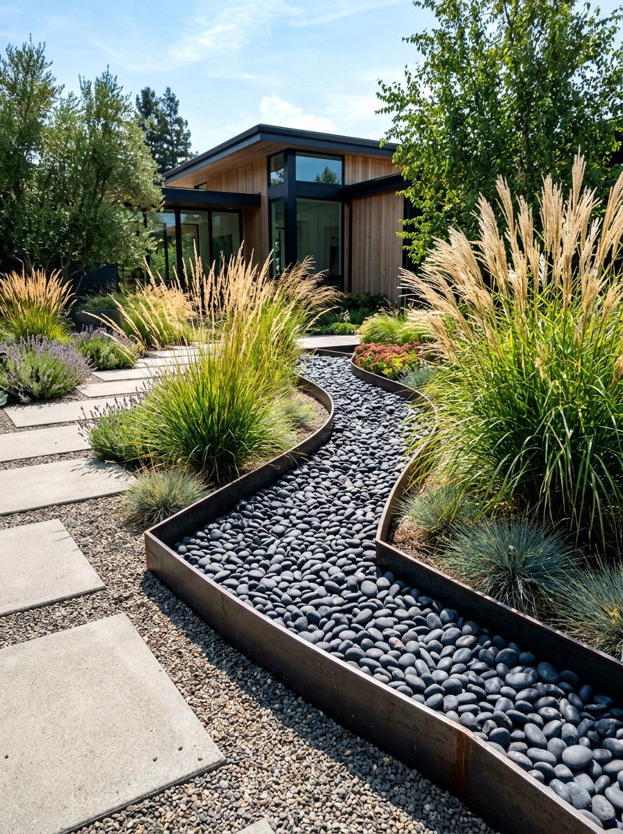 Modern dry creek bed - 30 dry creek bed ideas