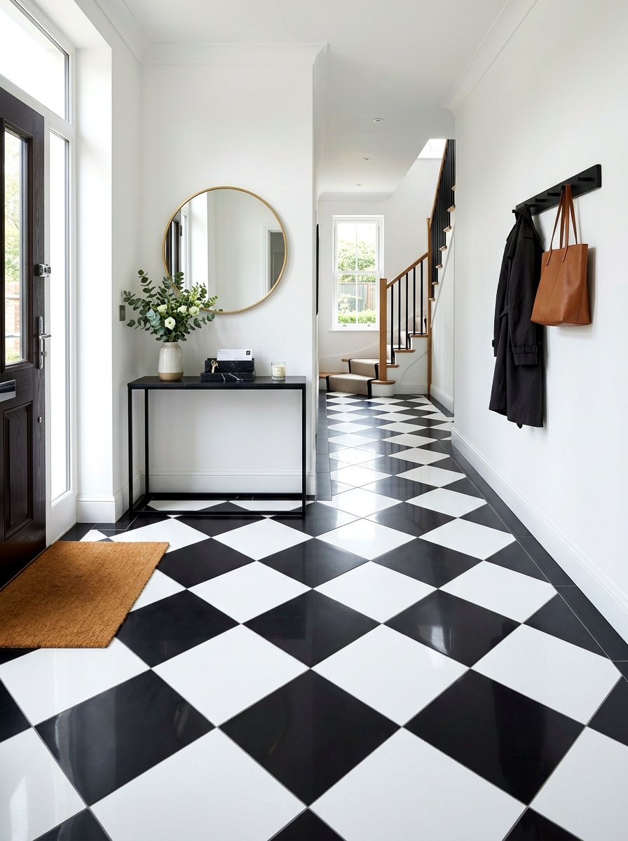 Modern entryway checkered floor - 30 checkerboard decor ideas