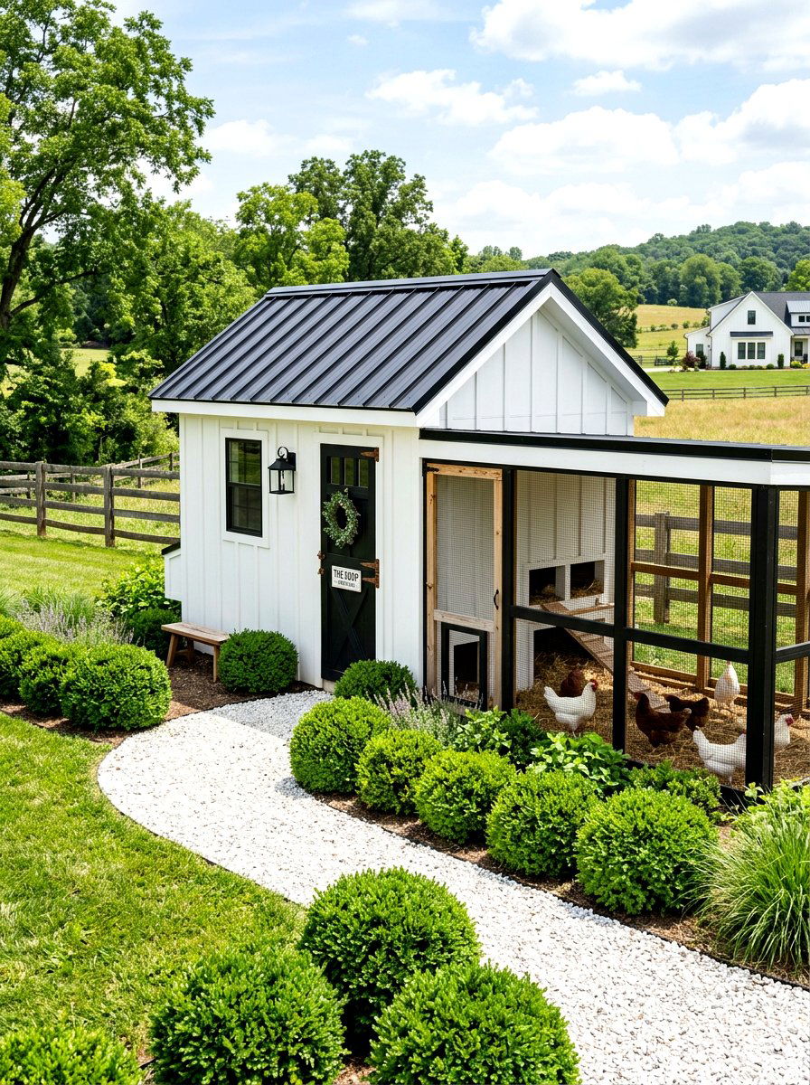 Modern farmhouse chicken coop - 30 backyard coop garden ideas