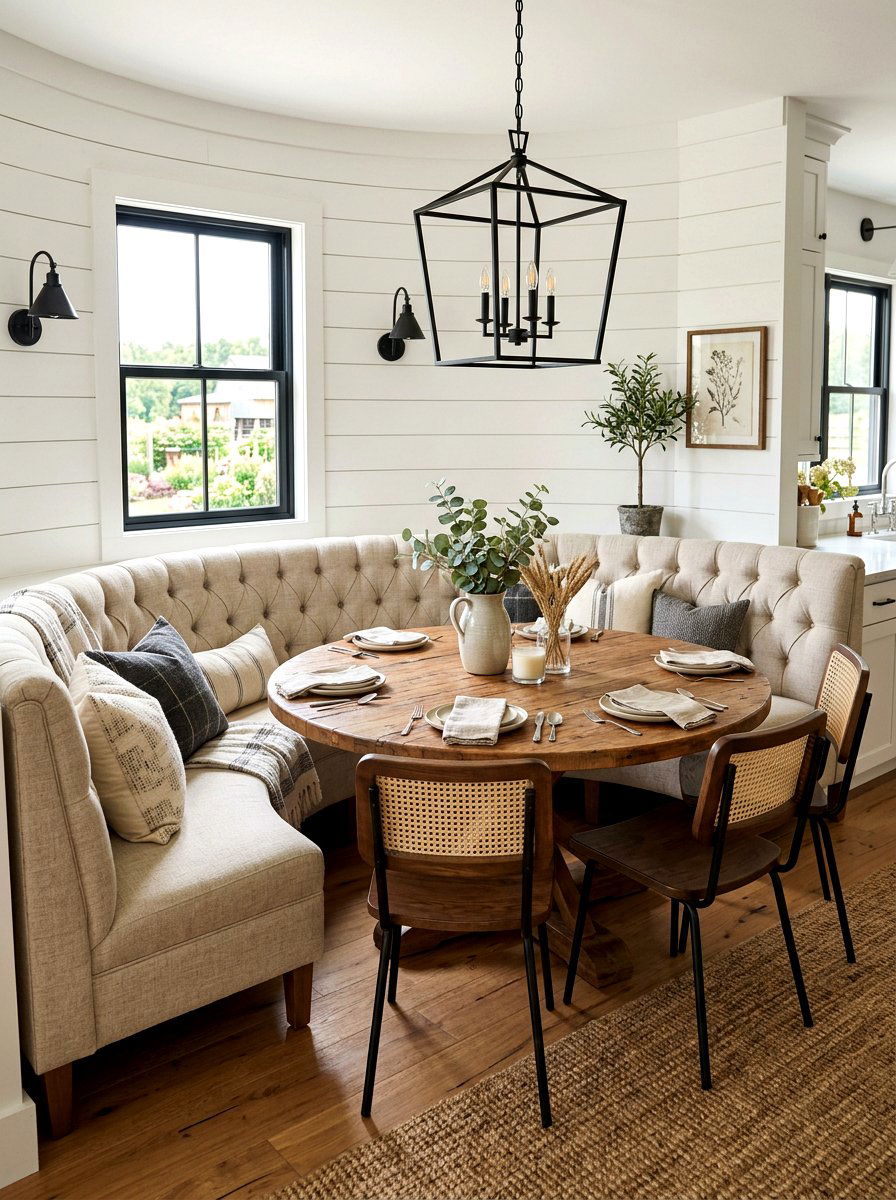 Modern farmhouse curved seating - 30 curved banquette ideas