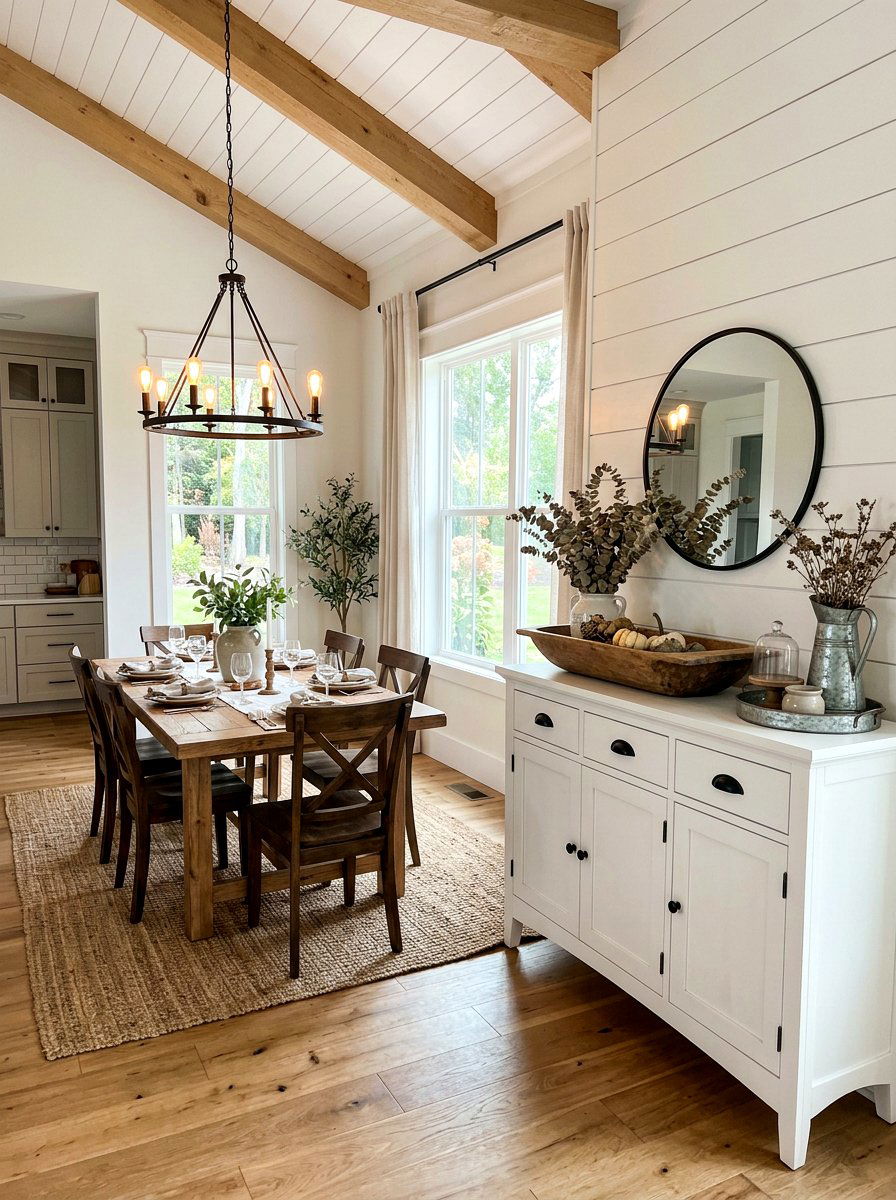 Modern farmhouse dining room buffet styling - 30 dining room sideboard styling ideas