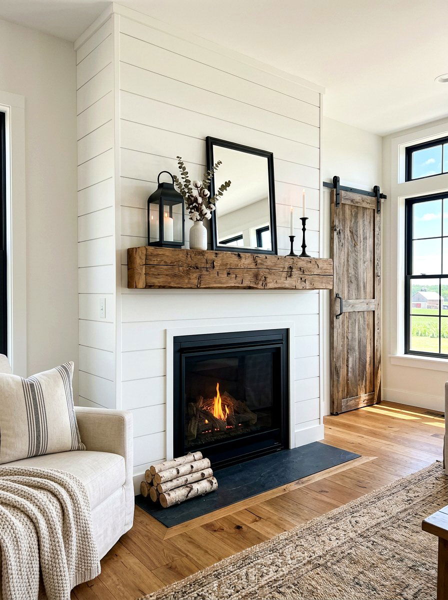 Modern farmhouse fireplace wall - 30 off center fireplace ideas