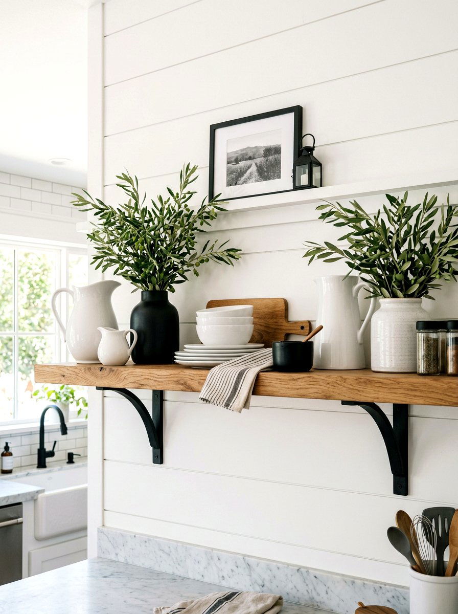 Modern farmhouse kitchen shelf - 30 fall kitchen shelf decor ideas