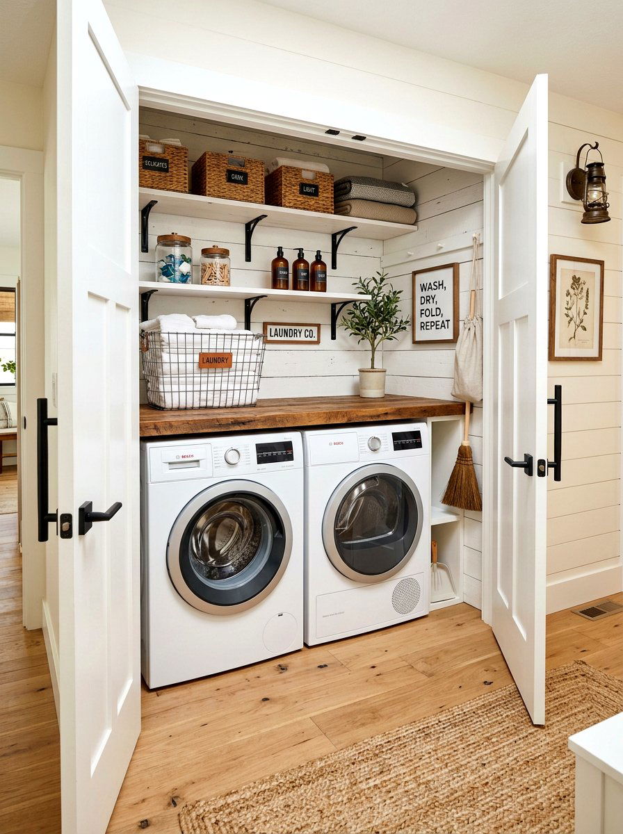 Modern farmhouse laundry closet - 30 washer dryer enclosure ideas