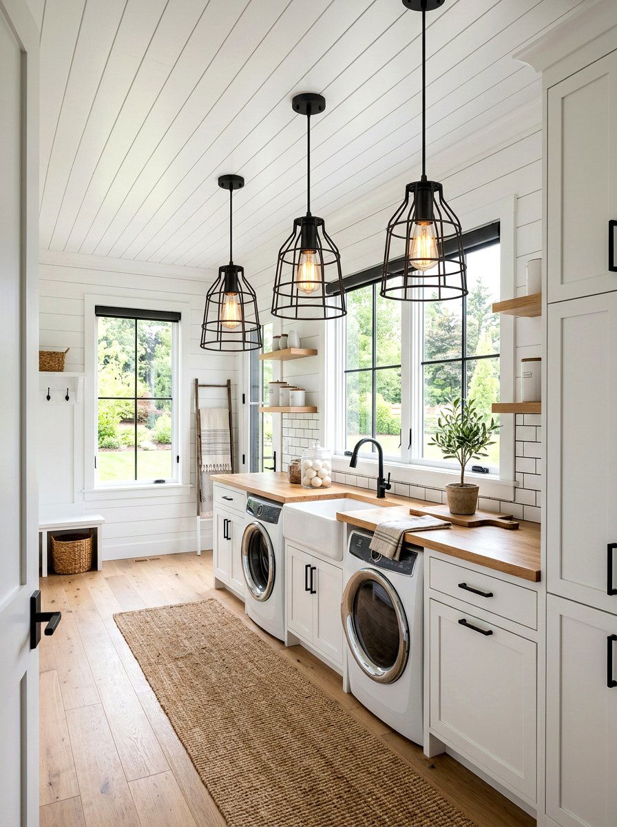 Modern farmhouse laundry lighting - 30 farmhouse laundry room ideas