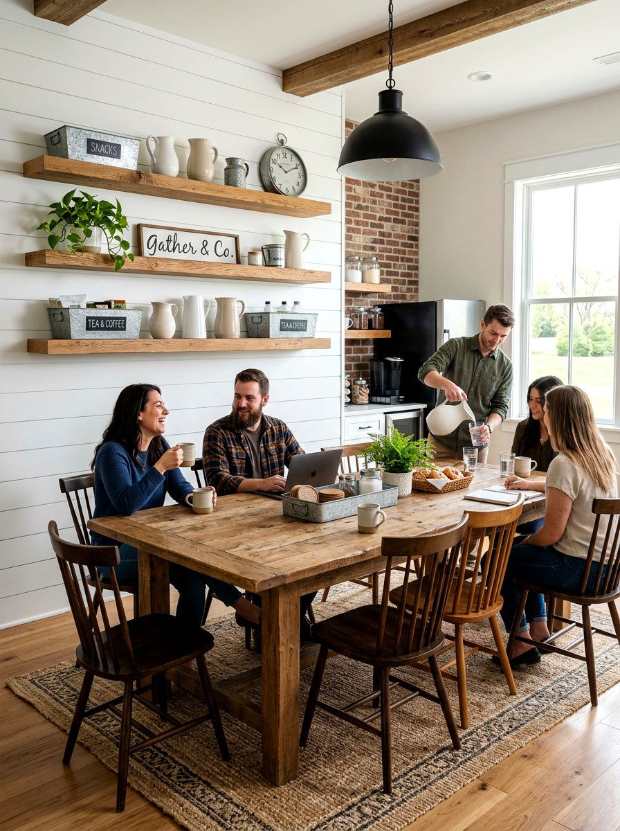 Modern farmhouse office break area - 30 office coffee corner ideas