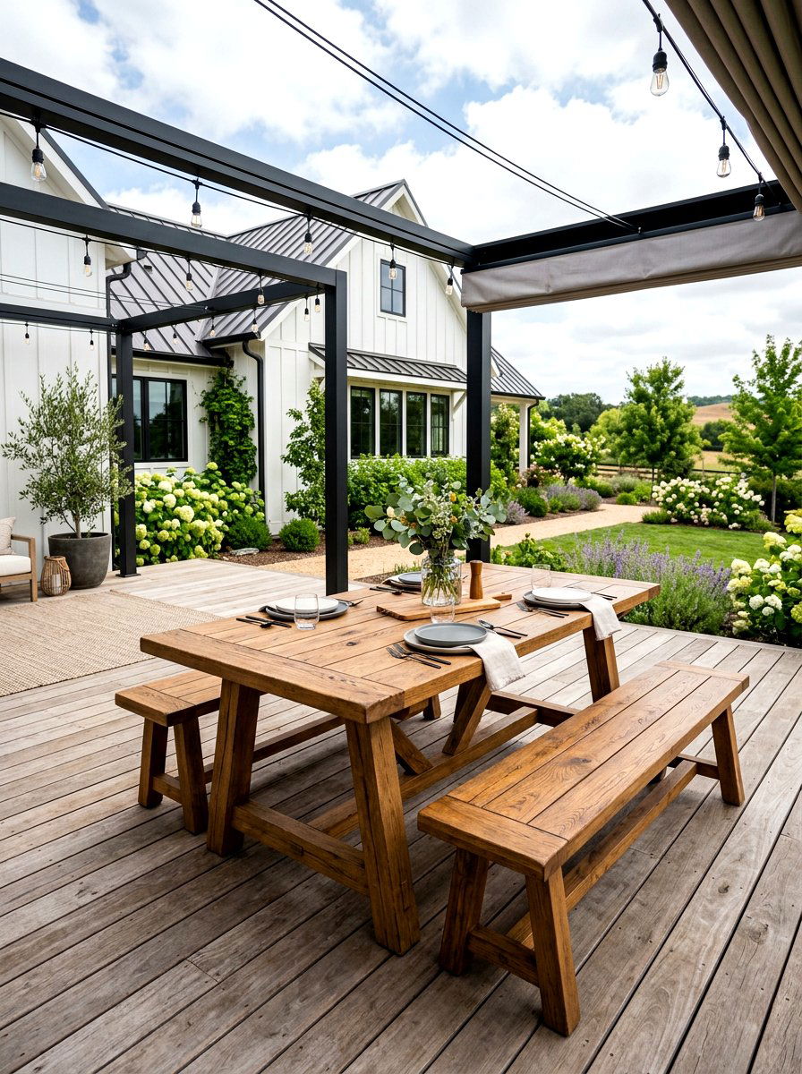 Modern farmhouse picnic table - 30 backyard picnic table ideas
