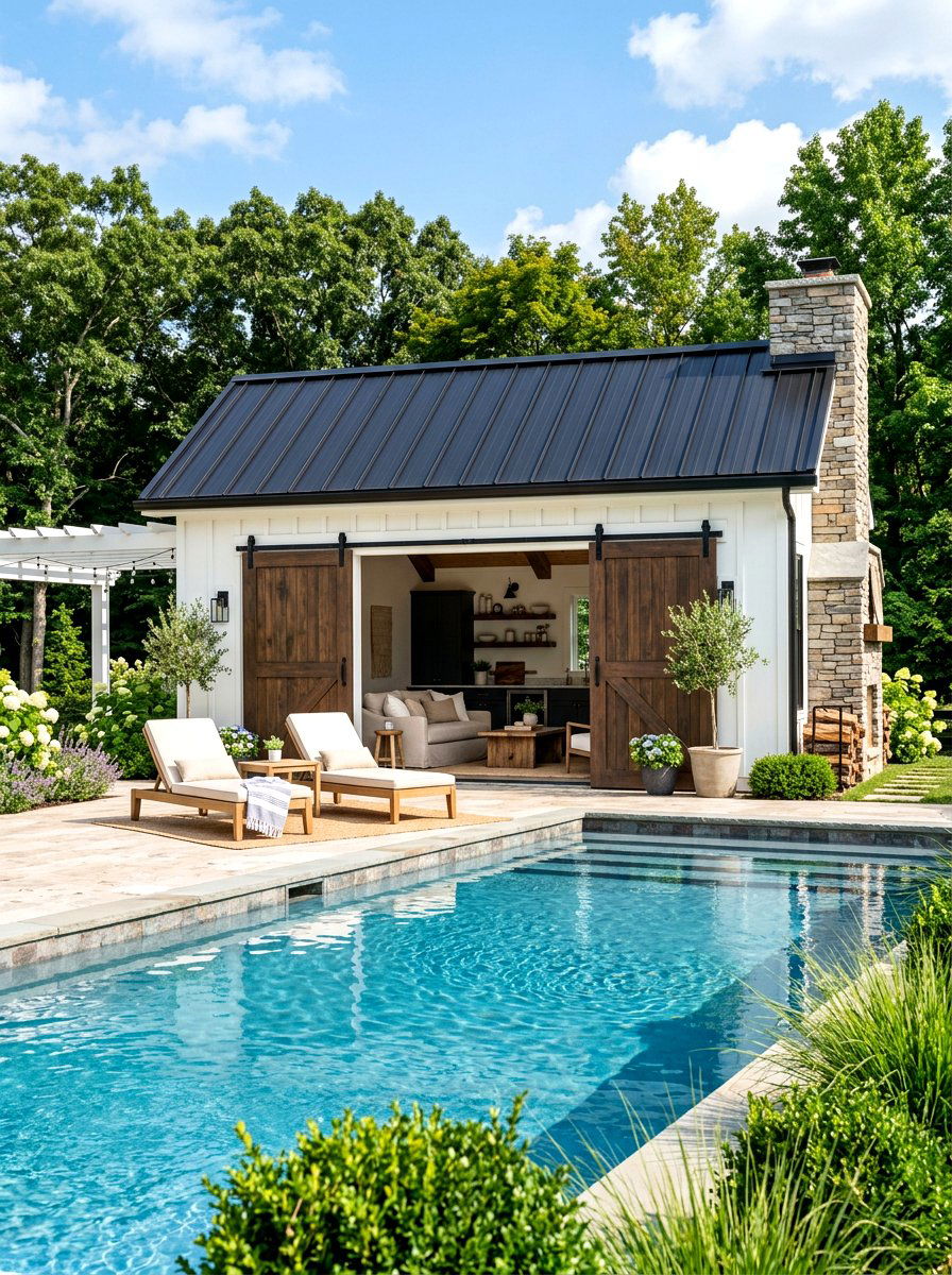 Modern farmhouse pool house - 30 modern pool house ideas