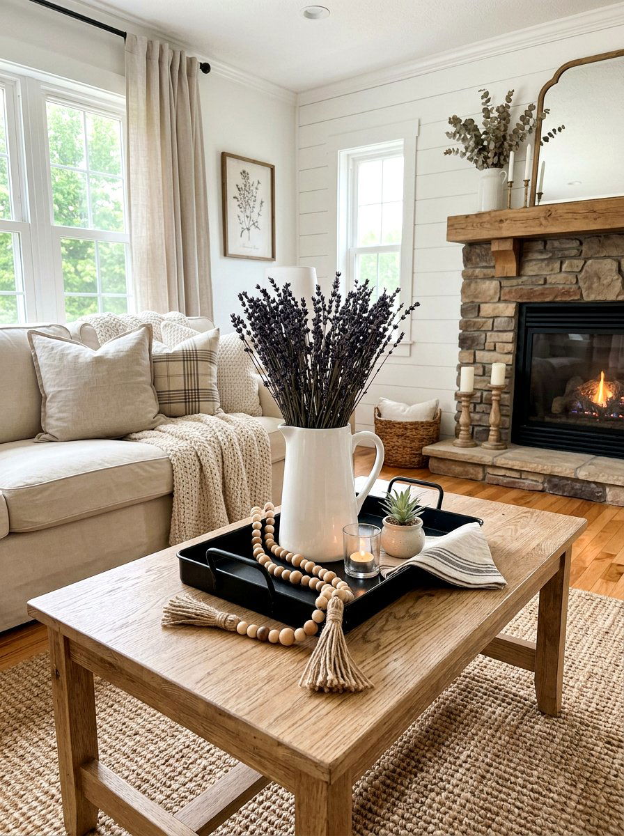 Modern farmhouse tray - 30 coffee table tray styling ideas