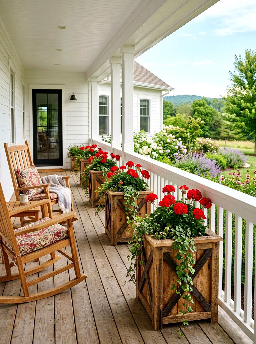 Modern farmhouse wooden planter boxes - 30 front porch planter ideas