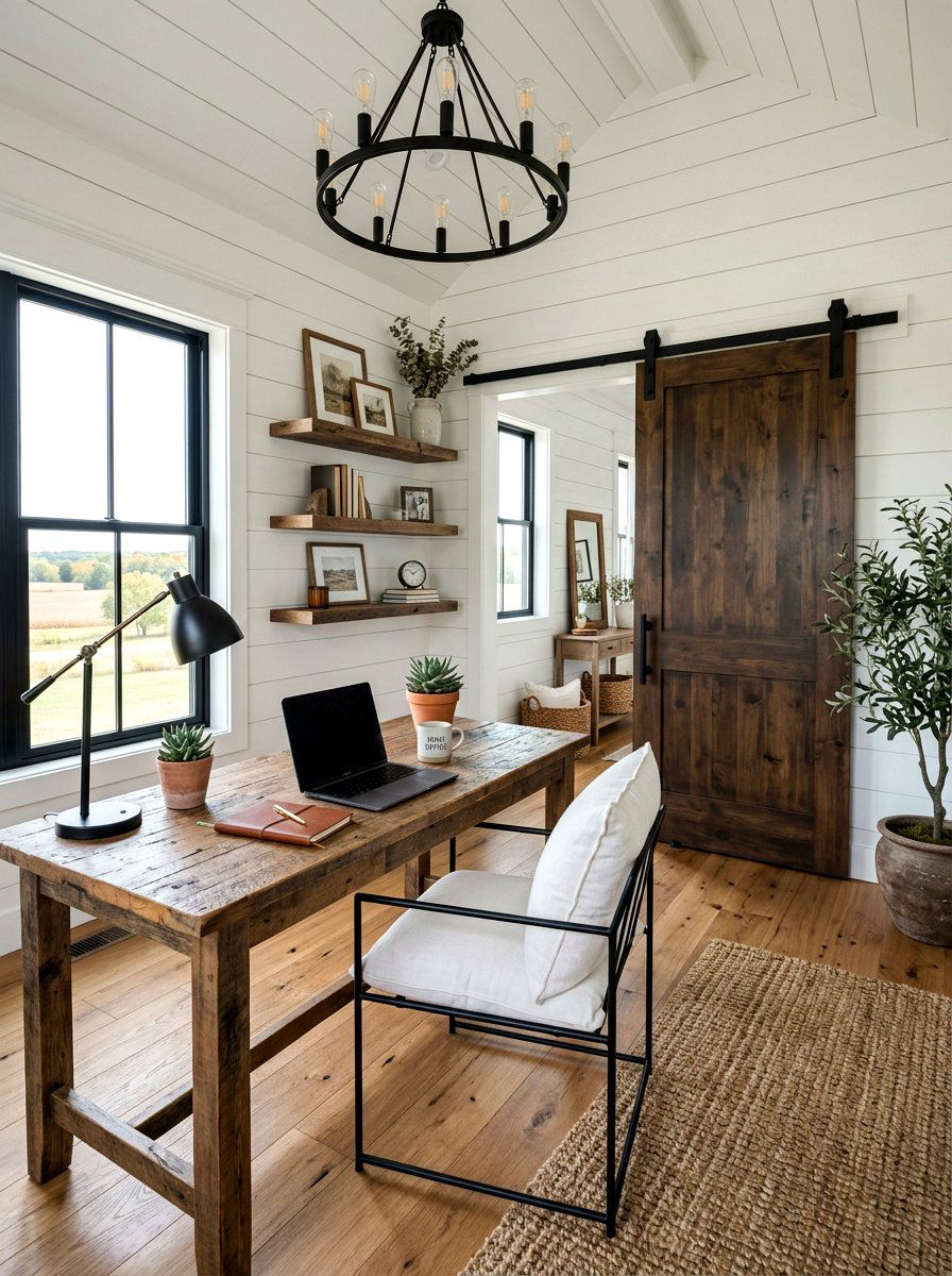 Modern farmhouse workspace - 30 cozy home office ideas