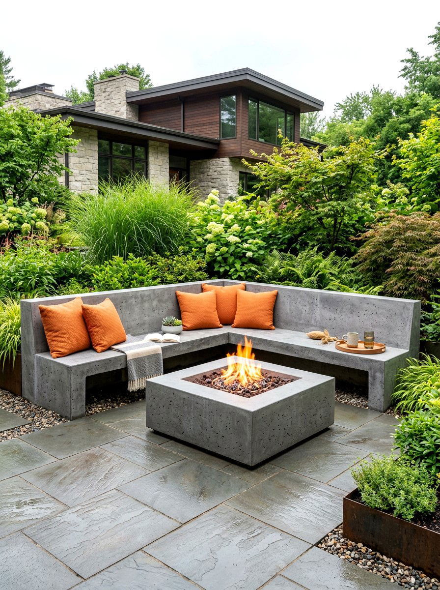 Modern fire pit bench - 30 fire pit ideas