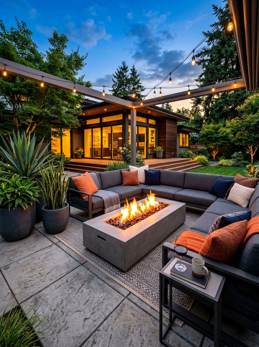 Modern fire pit lounge - 30 starlit patio hosting ideas