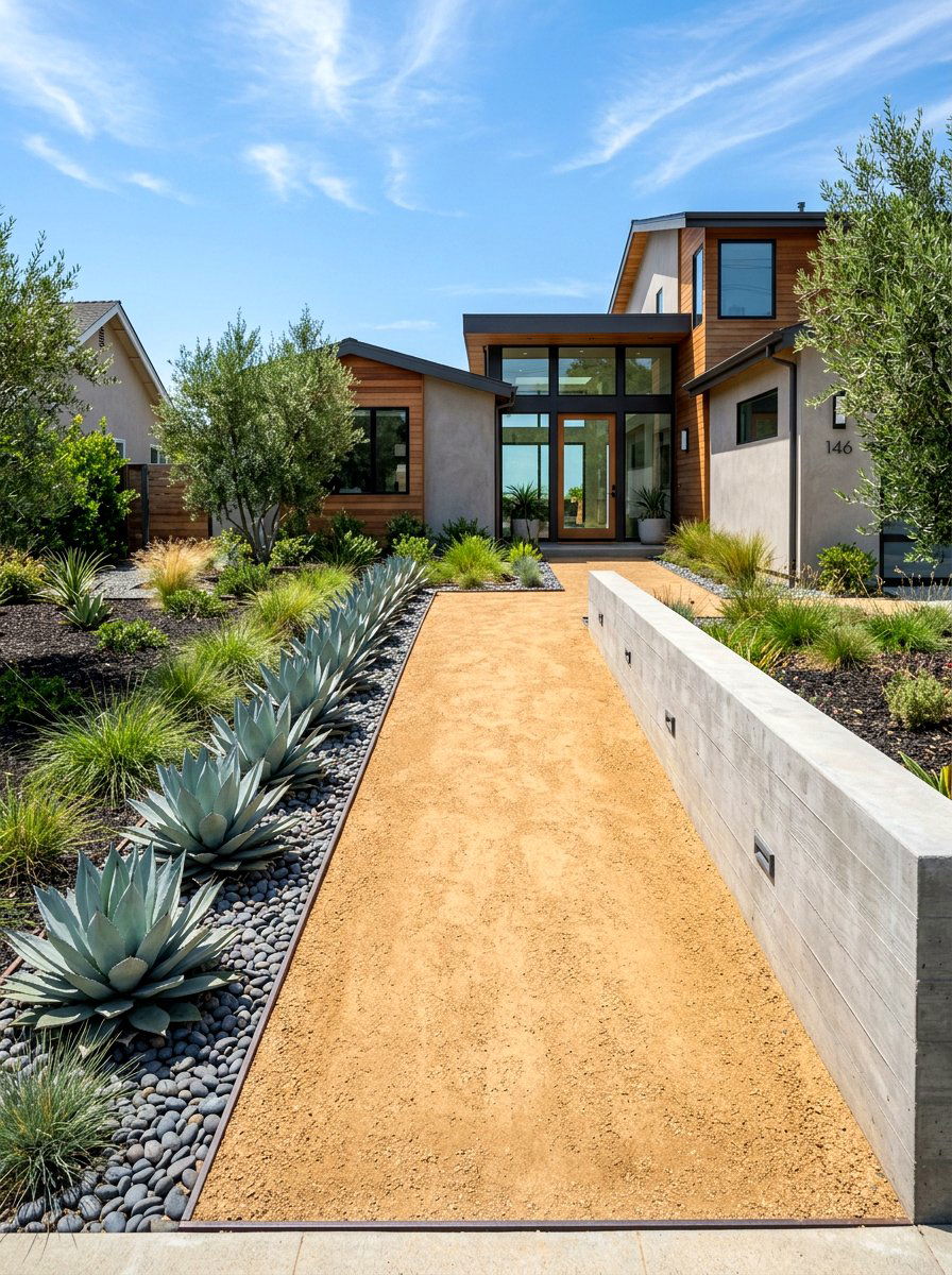 Modern front yard walkway - 30 decomposed granite front yard ideas