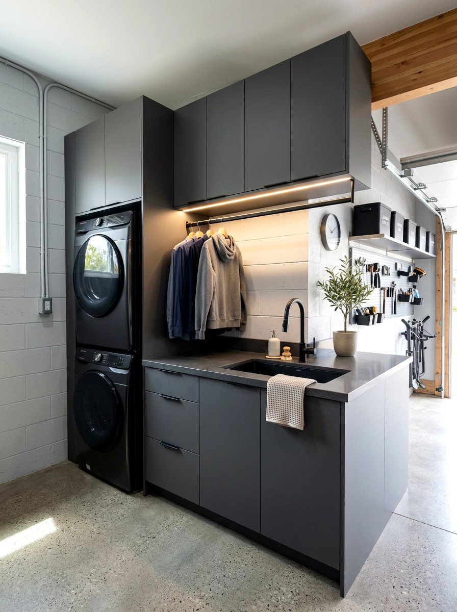 Modern garage laundry setup - 30 garage laundry combo ideas