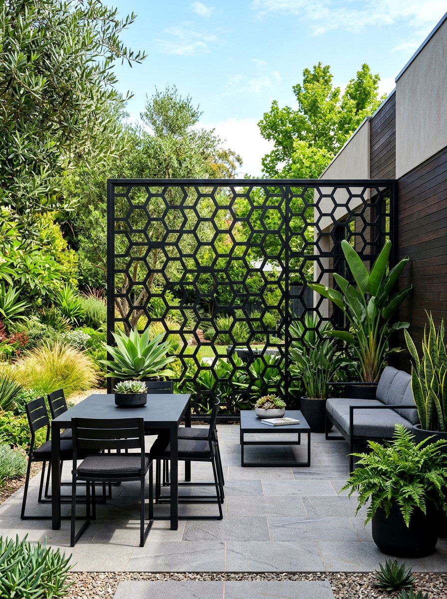 Modern geometric lattice - 30 lattice screen patio ideas