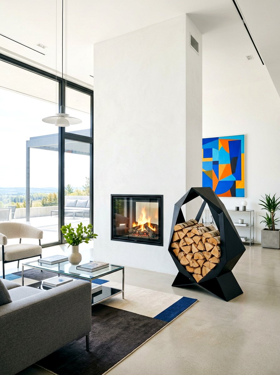 Modern geometric log holder - 30 log holder ideas