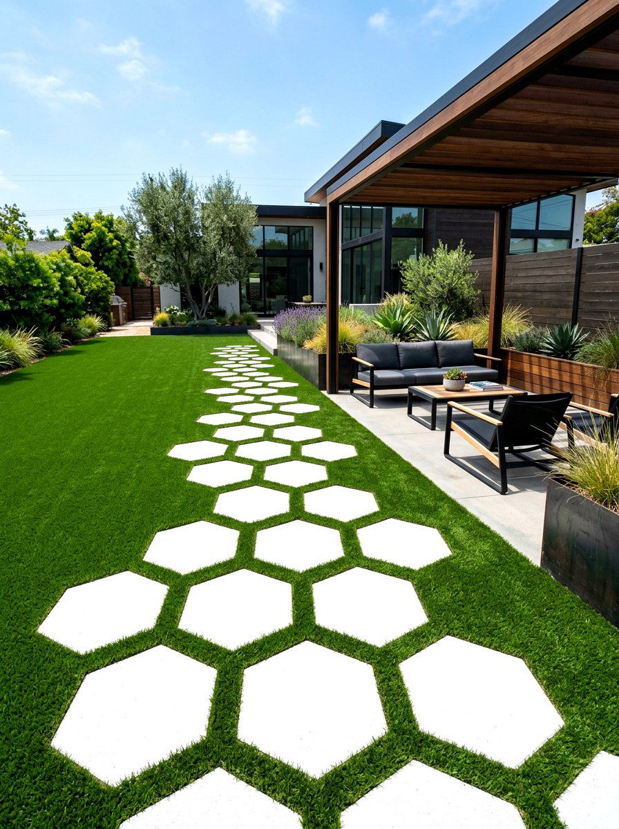 Modern geometric pavers - 30 stepping stones through grass ideas