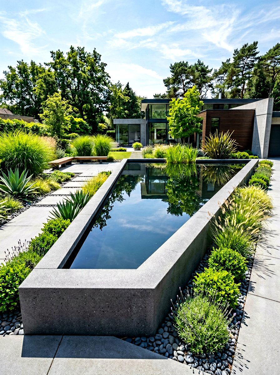 Modern geometric pond - 30 pond landscaping ideas