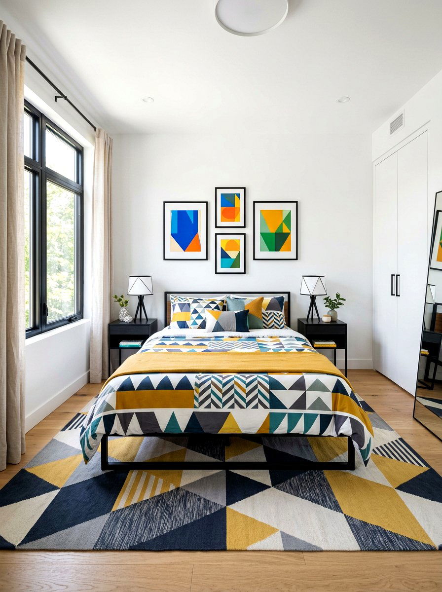 Modern geometric print - 30 designer bedding bedroom ideas
