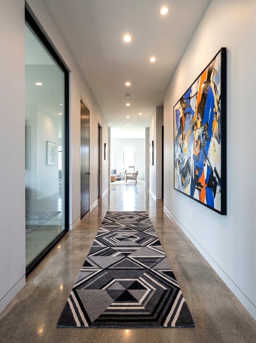 Modern geometric runner - 30 narrow hallway runner ideas