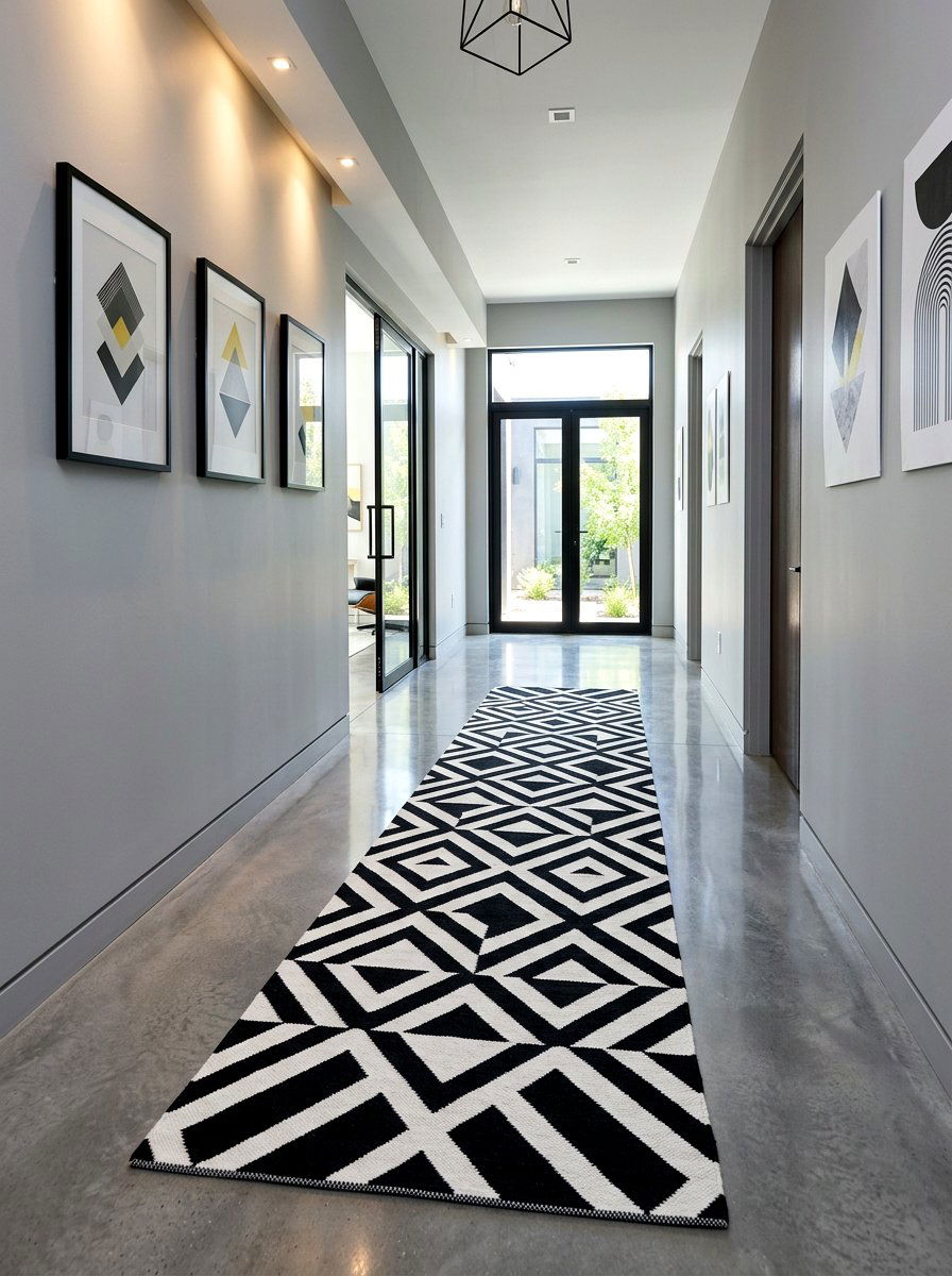Modern geometric runner - 30 hallway runner ideas