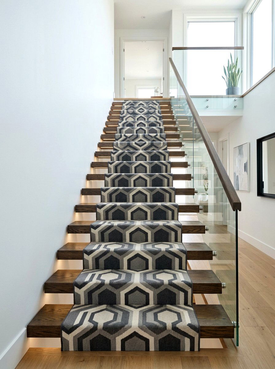 Modern geometric stair runner - 30 stair runner ideas