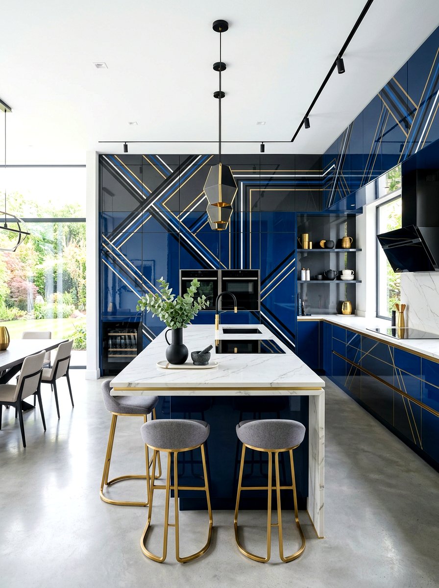 Modern geometric striped kitchen - 30 striped kitchen wallpaper ideas