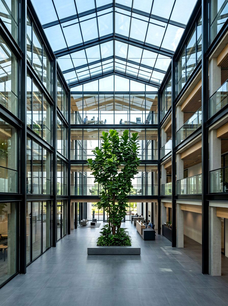 Modern glass atrium - 30 indoor courtyard garden ideas