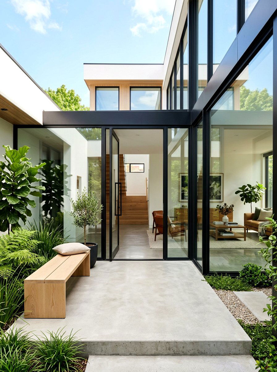 Modern glass courtyard entrance - 30 courtyard house entry ideas