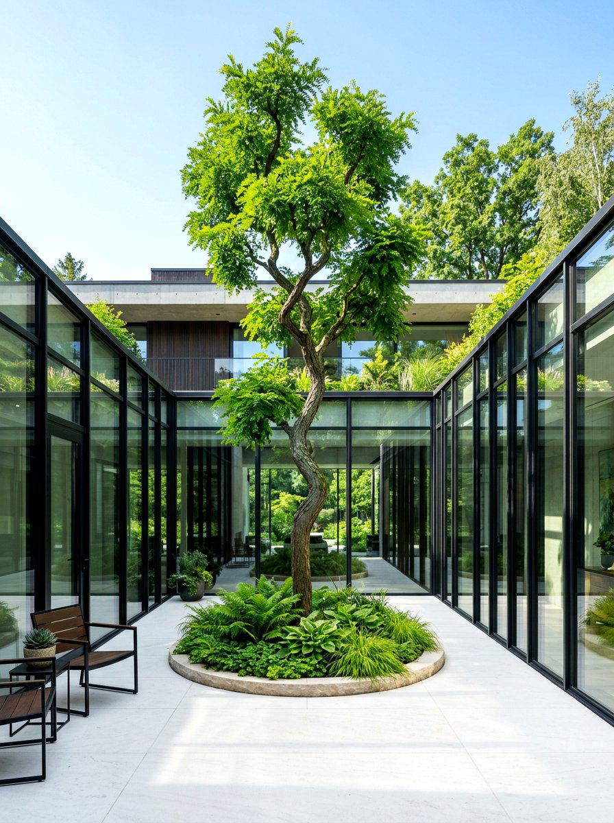 Modern glass courtyard - 30 enclosed courtyard ideas