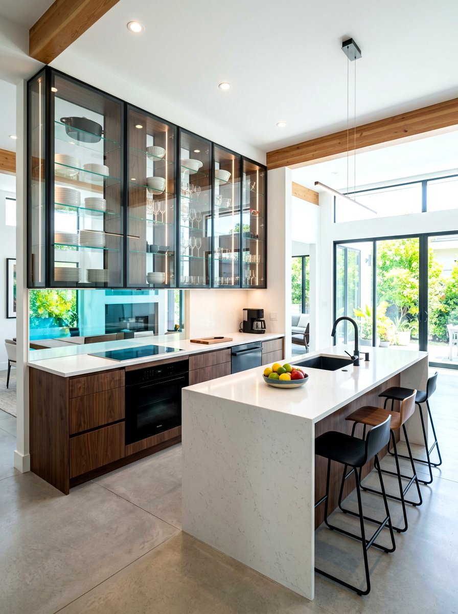 Modern glass kitchen cabinet - 30 glass front kitchen cabinet ideas