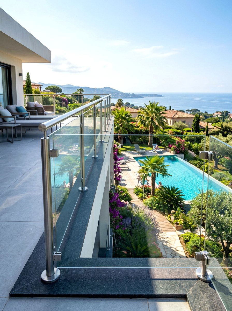 Modern glass railing - 30 split level backyard ideas