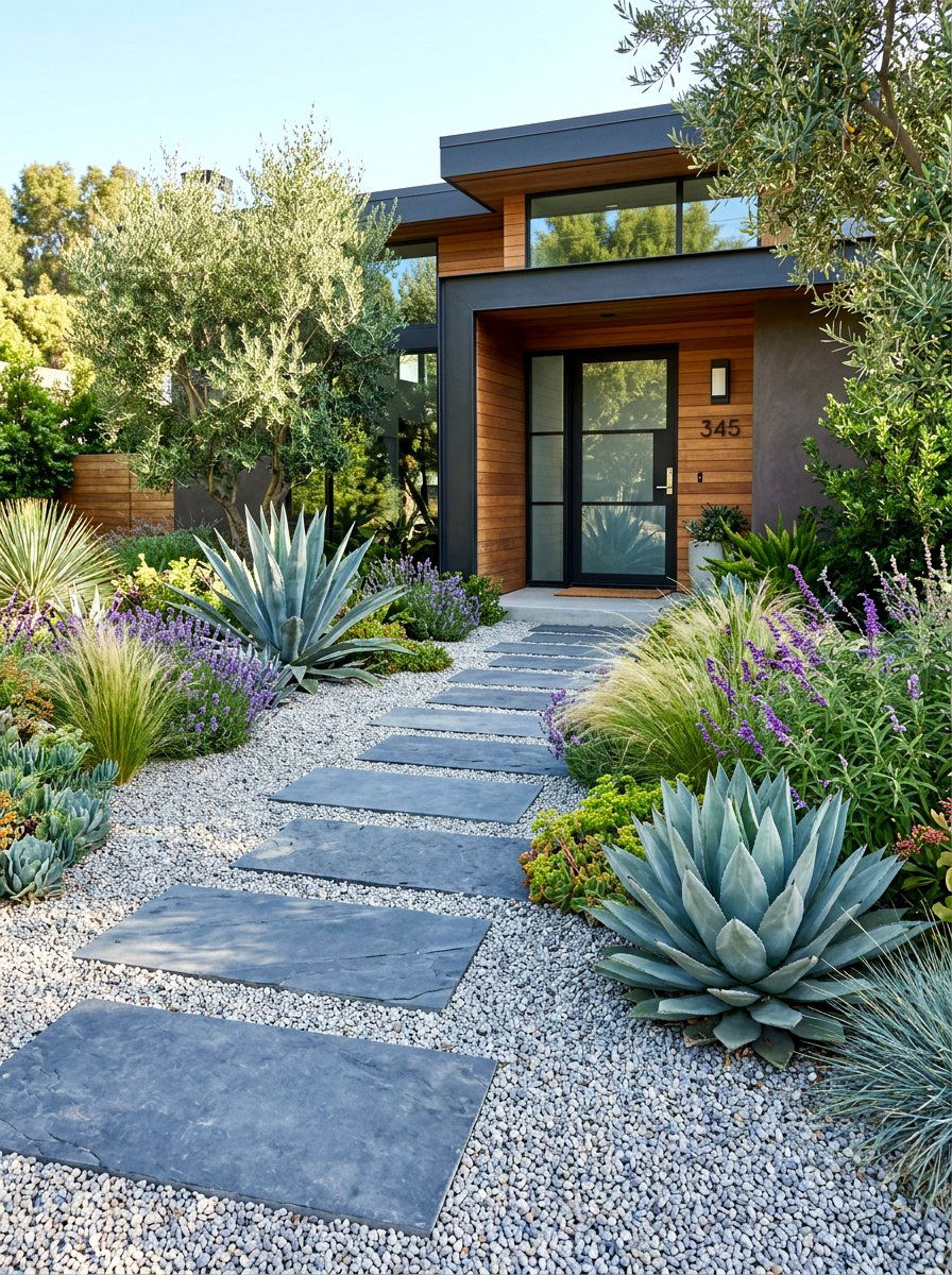 Modern gravel garden - 30 modern front entry ideas