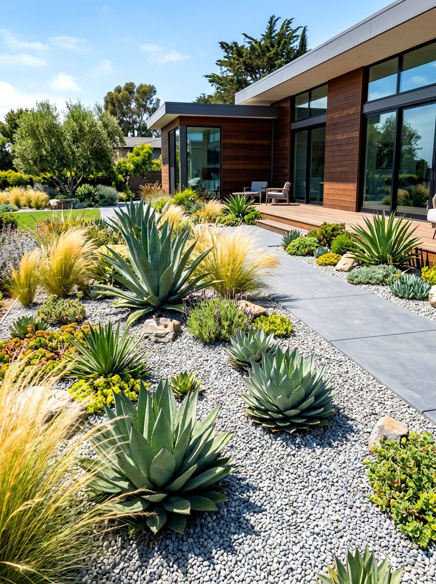 Modern gravel garden border - 30 small front garden border ideas