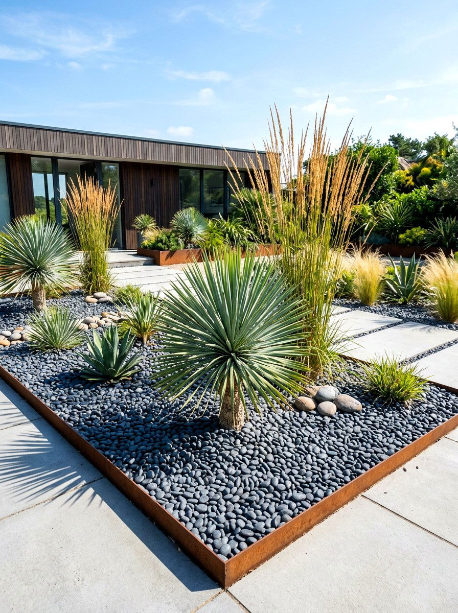 Modern gravel garden - 30 curb strip planting ideas
