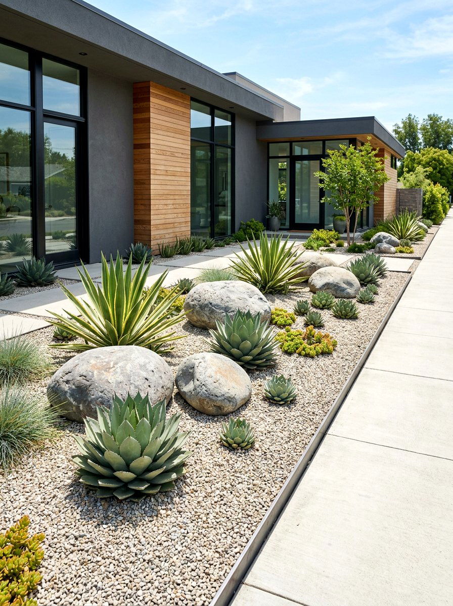 Modern gravel strip landscaping - 30 sidewalk garden ideas