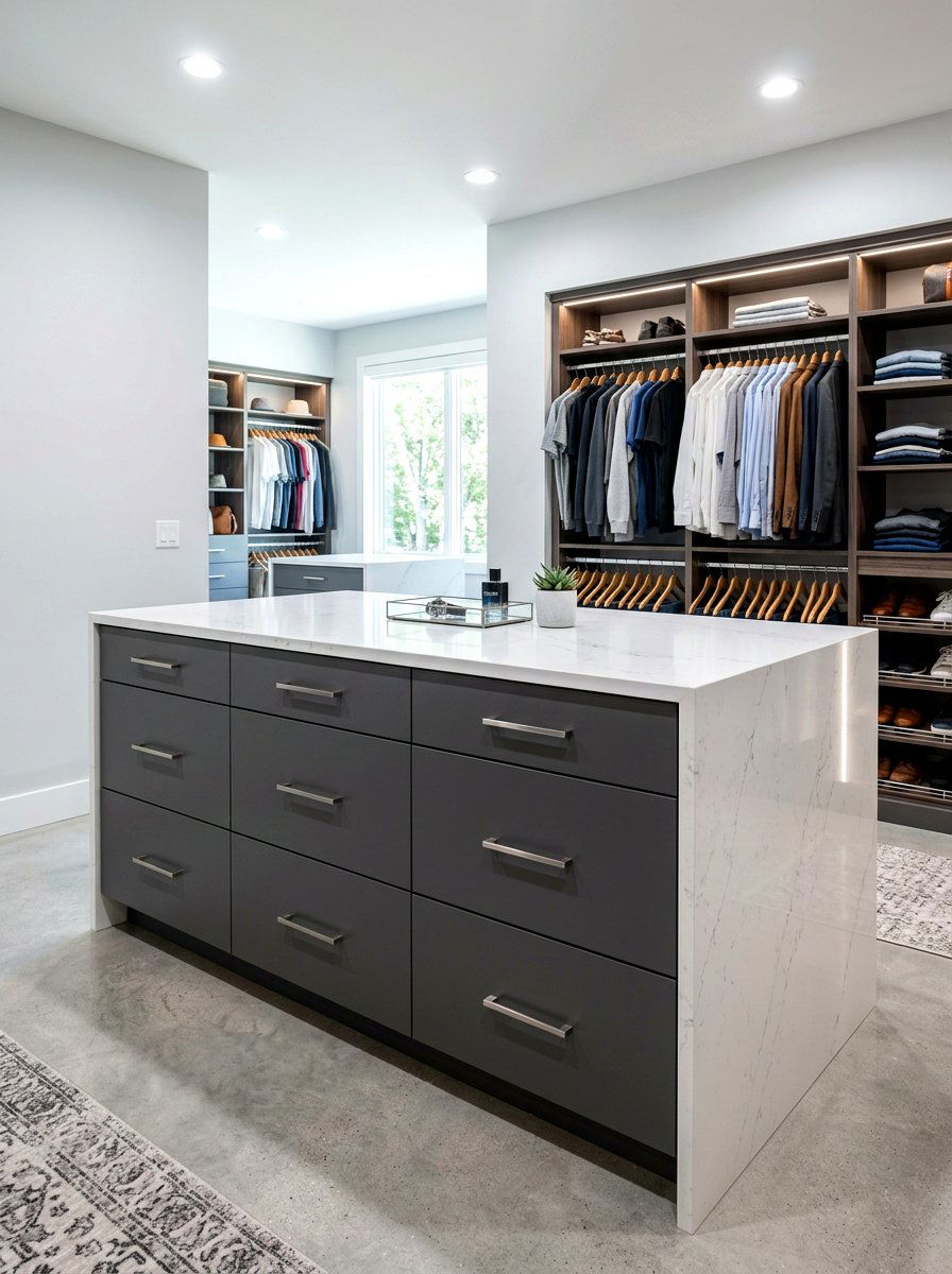 Modern gray closet island - 30 island dresser closet ideas