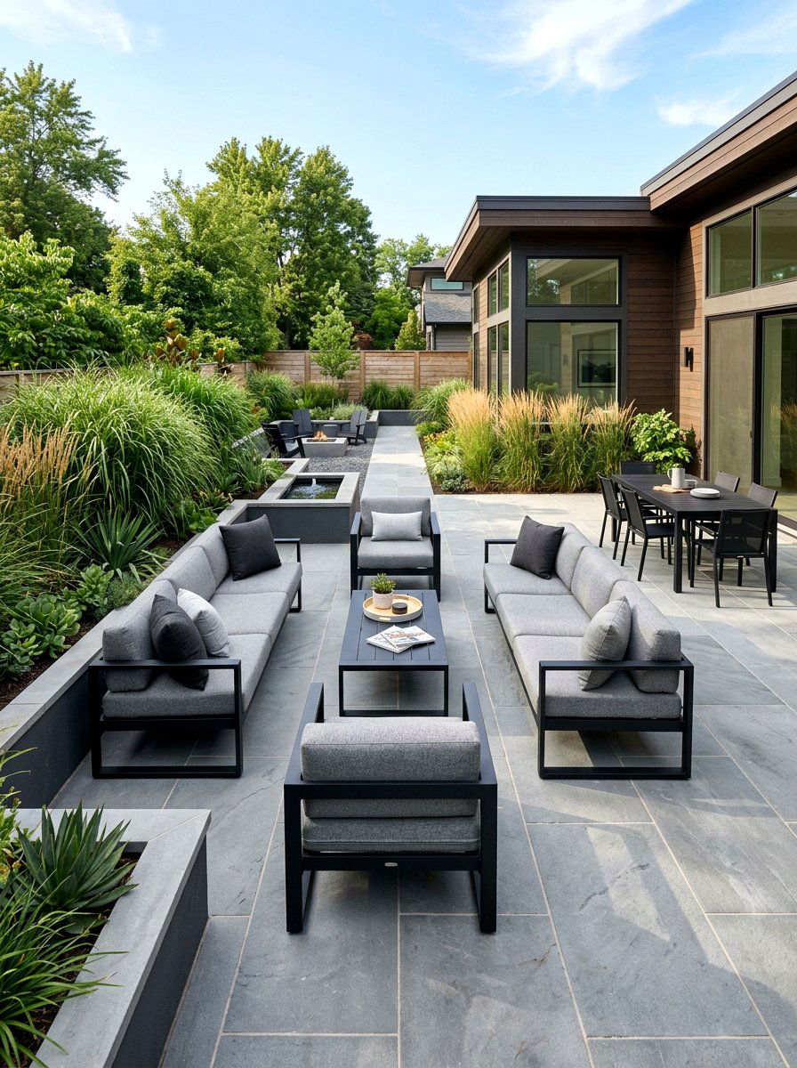 Modern gray limestone pavers - 30 limestone backyard patio ideas